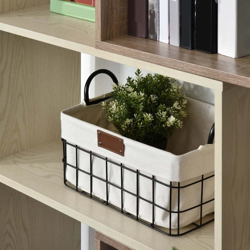 HOMCOM Libreria Scaffale a Ripiani Salvaspazio 2 Pezzi per Soggiorno in Legno 141 x 29 x 176 cm Bianco, Rovere