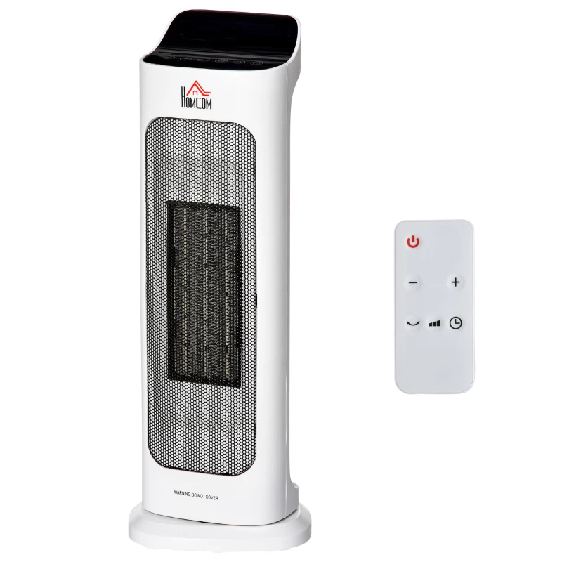 HOMCOM Stufetta Elettrica Oscillante con Telecomando, Temperatura Regolabile e Timer, Potenza 1000W/2000W, 17.6x13.7x50cm, Bianco
