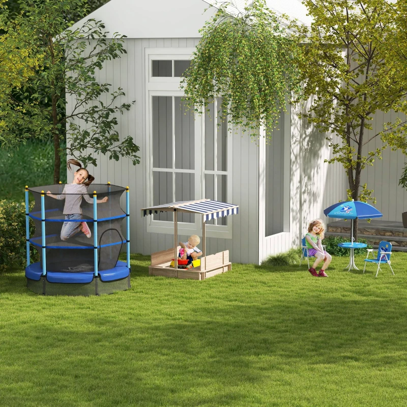 HOMCOM Trampoline Enfant Ø 1,63 × 1,63H m Filet de sécurité Porte zipée Couvre-Ressorts 6 poteaux rembourrés Inclus bleu
