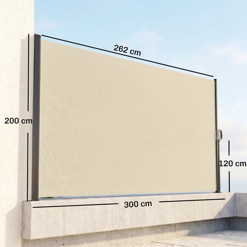 Outsunny Retractable Sun Side Awning Screen Fence Patio Garden Wall Balcony Screening Panel Outdoor Blind Privacy Divider (3x2M, Cream)