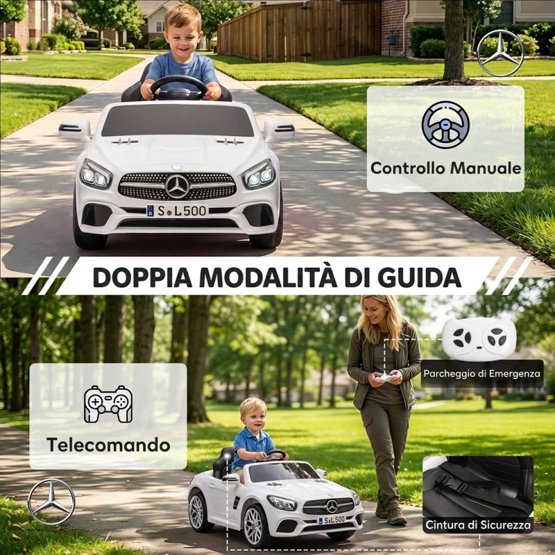 AIYAPLAY Mercedes-Benz Auto Elettrica per Bambini 12V con Licenza, Telecomando e Sospensioni su 4 Ruote, Bianca