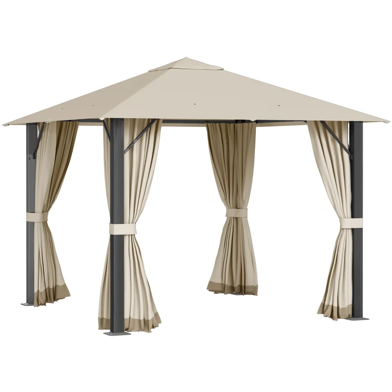 Outsunny Tonnelle barnum de jardin 3 x 3 m avec 4 parois latérales amovibles - toit avec évent - porte zippée - armature aluminium et acier - marron