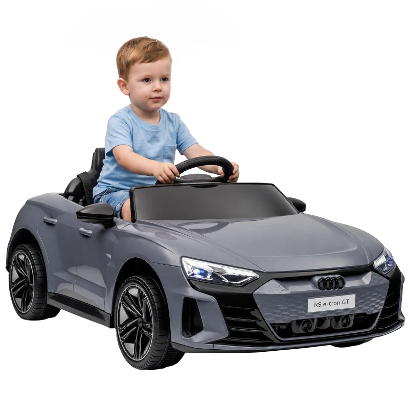 HOMCOM Kinder-Elektroauto mit Fernbedienung, Sicherheitsgurt, Hupe, Musik, Scheinwerfer, bis 5 km/h, 3-5 Jahre, Grau