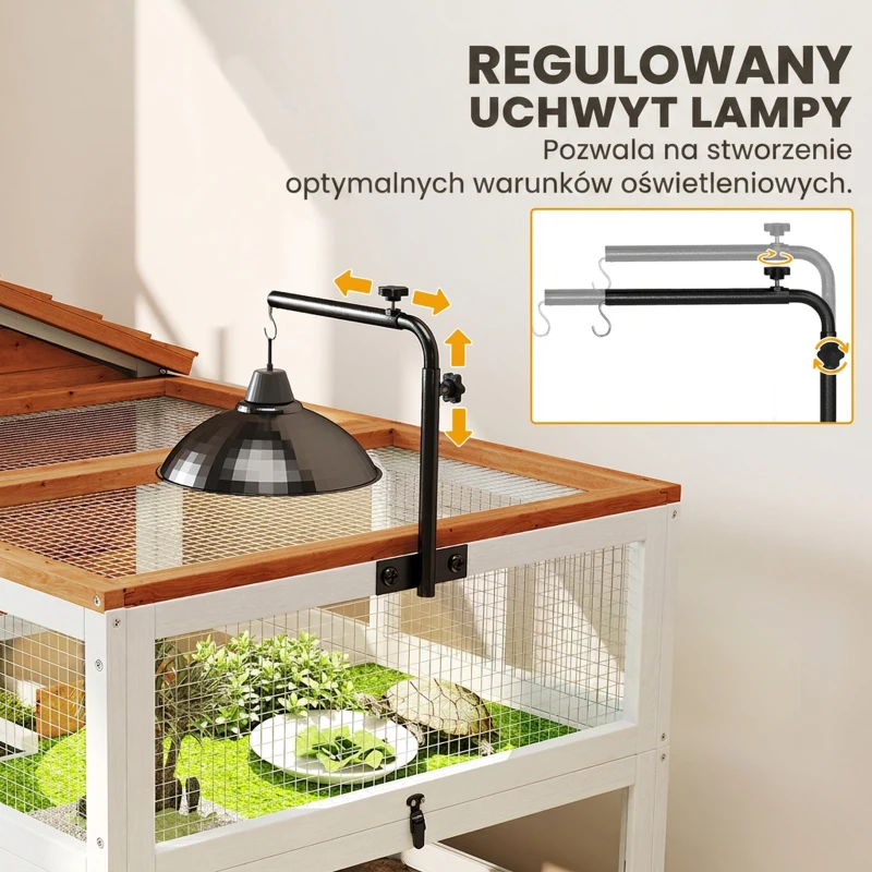 PawHut Terrarium dla żółwia drewniany domek wybieg dwupoziomowy z uchwytem na lampę i tacą 116x70,5x69,5 cm pomarańczowy