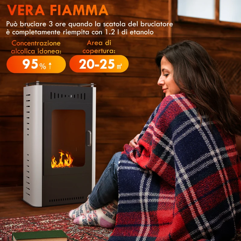 HOMCOM Camino a Bioetanolo da Terra 1.2L con Mensola Superiore, in Acciaio, 50x27x82 cm, Bianco e Nero