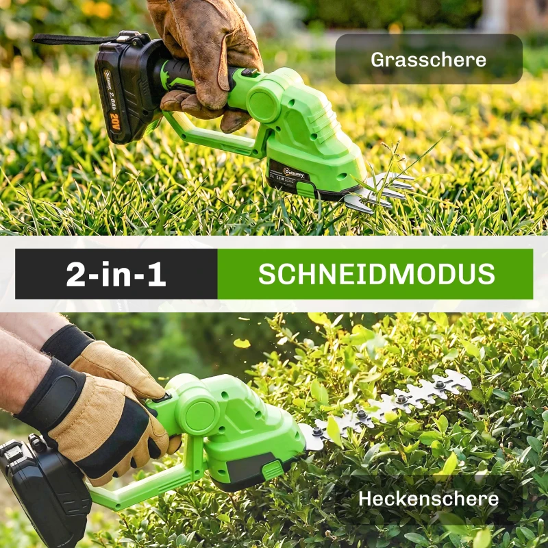 Outsunny 2-in-1 Akku Heckenschere Elektrischer Hecken & Strauchschere mit 20/10cm Schnittlänge, Ladegerät
