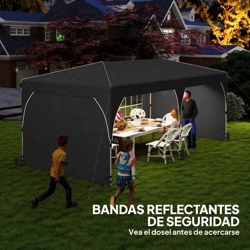 Outsunny Carpa Plegable 6x3 m con Tiras Reflectantes UPF 50+ Fácil Montaje Sistema Central de Bloqueo Impermeable Gris Oscuro