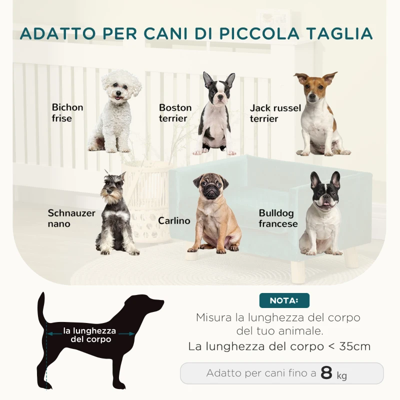 PawHut Divanetto per Cani e Gatti Stile Scandinavo con Cuscino Imbottito in Velluto e Legno, 64x45x36cm, Blu