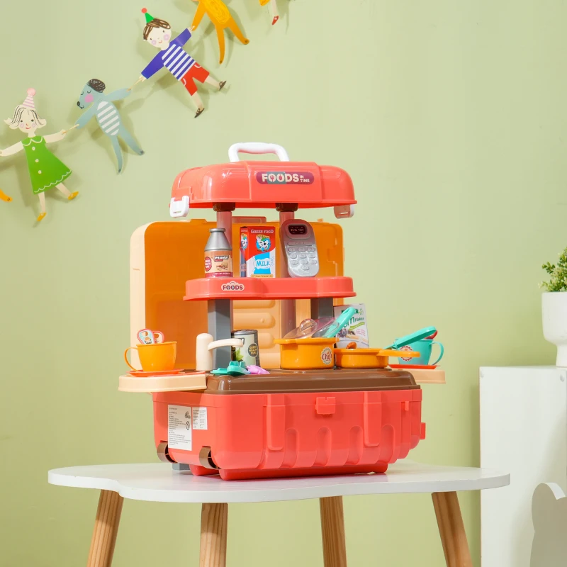 AIYAPLAY Gioco per Bambini 3 in 1 da 36 Pezzi con Tavolo per Posate, Tavolo da Pranzo e Trolley, in PP e ABS, 48x26x64 cm