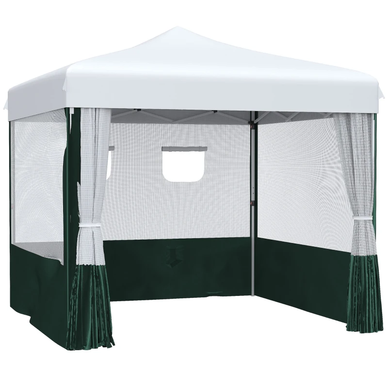 Outsunny Cenador de Jardín 3x3 m con Paredes Laterales Altura Ajustable Anti-UV Impermeable y Bolsa de Transporte Blanco y Verde