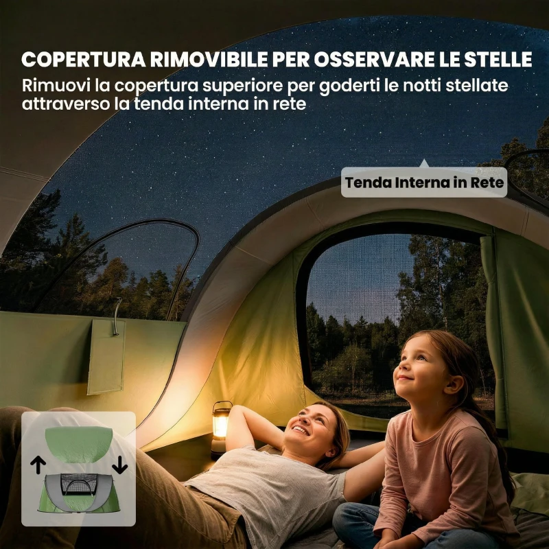 Outsunny Tenda da Campeggio Pop-Up 4-5 Persone, 2 Porte, 2 Finestre, Impermeabile, Verde
