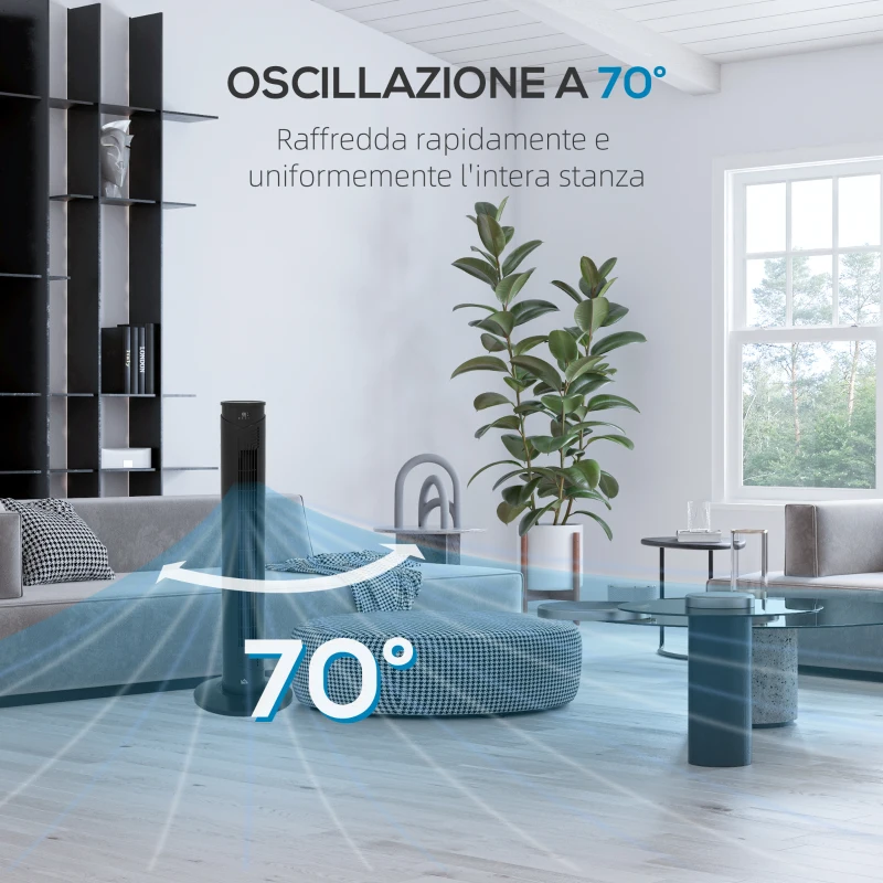 HOMCOM Ventilatore a Torre 45W a 4 Modalità e 3 Velocità con Timer da 12h, in ABS, Ø31.5x93 cm, Nero