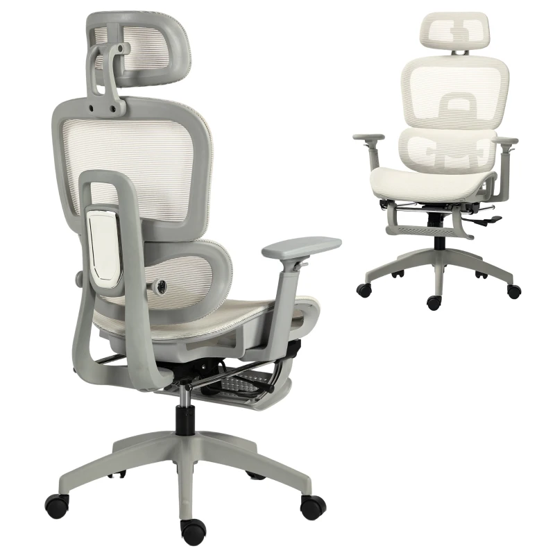 HOMCOM Chaise de bureau ergonomique en maille, fauteuil de bureau inclinable, accoudoirs 3D, appui-tête réglable, beige