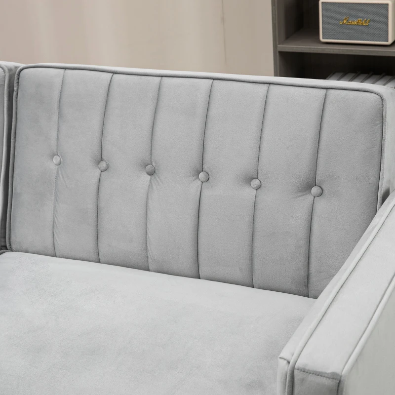HOMCOM Sofá Cama de 3 Plazas Sofá Cama Convertible de Terciopelo con Respaldo Reclinable y Patas de Madera 189x80,5x78,5cm Gris
