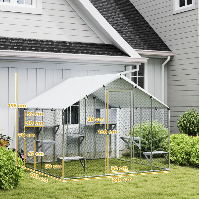 PawHut Jaula Grande para Gatos Exterior con 2 Casitas 7 Plataformas para Saltar Cubierta Impermeable y Anti-UV 240x193x195 cm