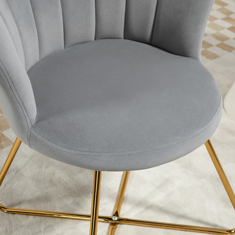HOMCOM Fauteuil coquillage chaise coiffeuse fauteuil en velours fauteuil de salon avec pieds en acier 69 x 64 x 80 cm gris
