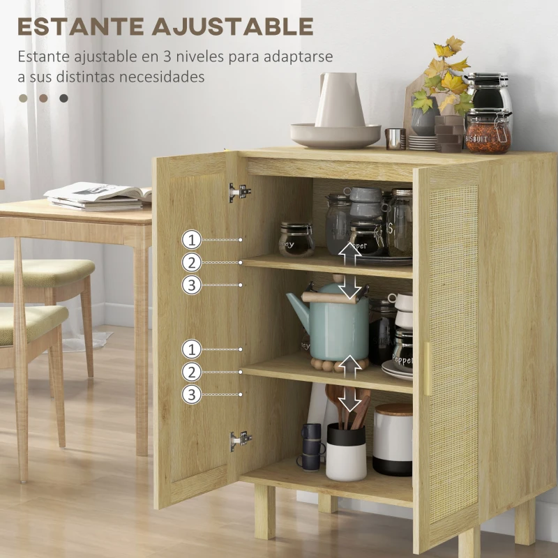 HOMCOM Aparador de Salón de Estilo Bohemio con Puertas de Rejilla y Estantes Ajustables 73x41x102 cm Natural