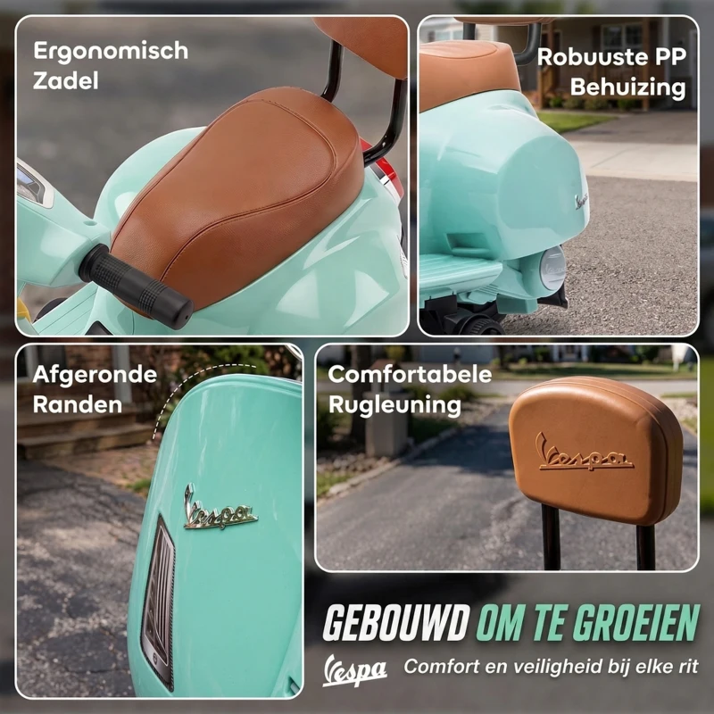 AIYAPLAY Elektrische kindermotor Mini Vespa GTS 6V met lithiumaccu, ergonomische zitting, rugleuning, 1,5-3 jaar
