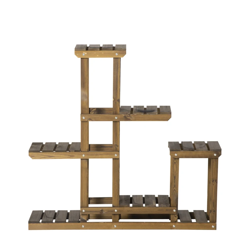 Outsunny Étagère à Fleurs en Bois Supports de Pots Porte Plante 6 tablettes - dim. 100L x 25l x 97H cm - Bois Massif de pin pour Intérieur Jardin Terrasse Balcon