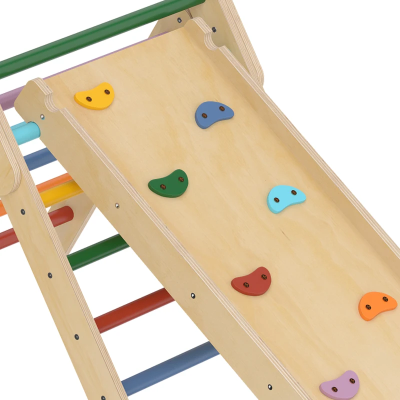 AIYAPLAY Toddler Climbing Frame for Kids, with Ramp, 3-in-1 Wooden Play Triangle Set for 18-48 Months, Multicolour