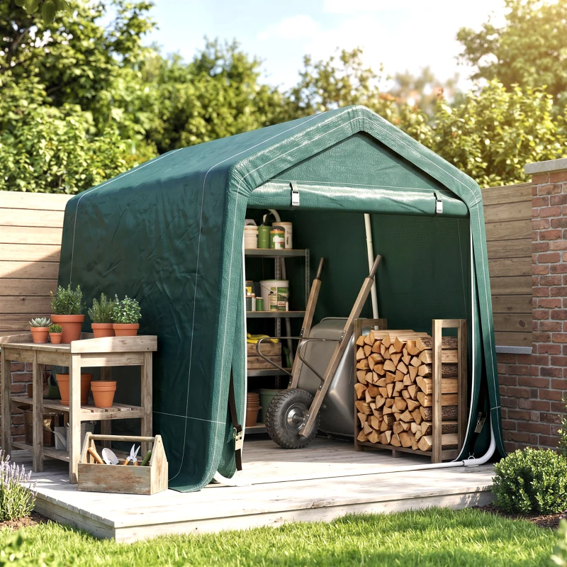 Outsunny 8 x 6.5 ft Outdoor Garden Storage Shed, Waterproof Bike Tent with Double Roll-up Zipper Door for Garden Tools, Green