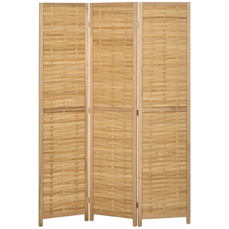 HOMCOM Paravent en bois séparateur de pièce closion de séparation pliable 3 panneaux en bambou 120 x 170 cm naturel clair