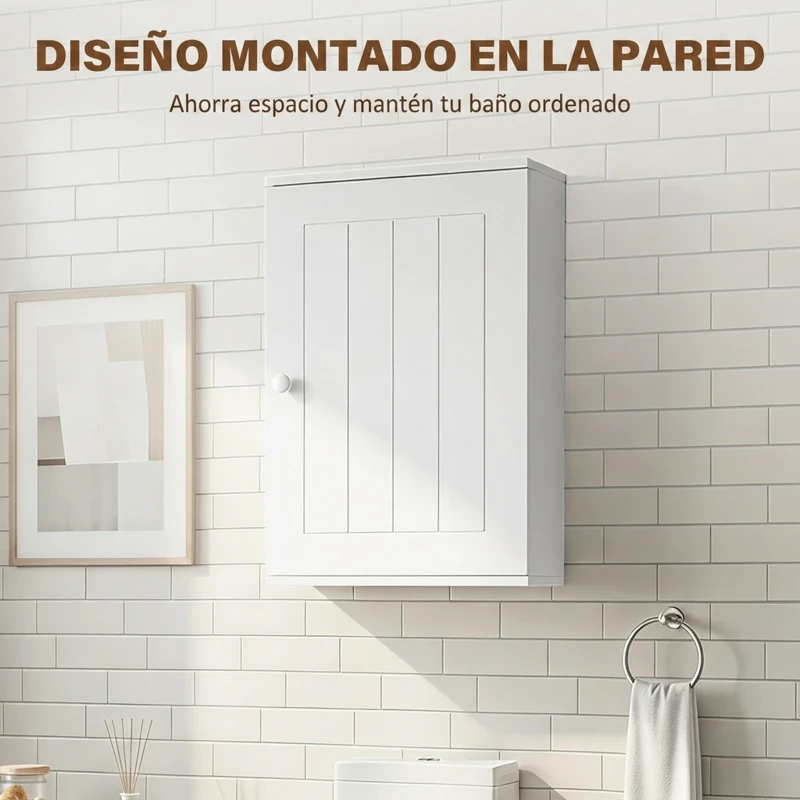 HOMCOM Armario de Baño de Pared Puerta con Cierre Suave Estante Ajustable para Cocina Lavadero 30x14x50 cm Blanco