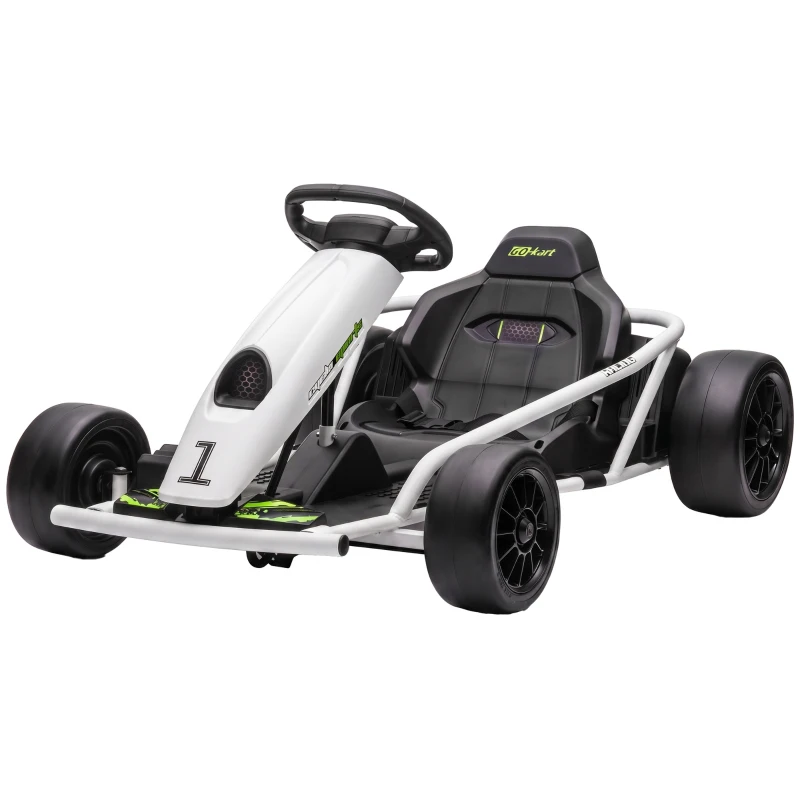 HOMCOM 24 V elektryczny gokart dla dzieci do 13 km/h z funkcją driftu, drift-kart z 2 silnikami dla 8-12 lat, biały