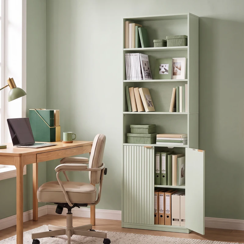 HOMCOM Bookcase Adjustable Shelf Bookshelf Anti-Tip Hardware 6-Tier, Light Green