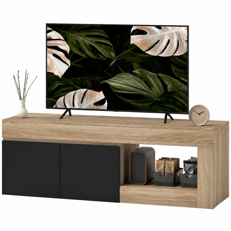 HOMCOM Mobile TV Moderno 60" max con Armadietto 2 Ante e Ripiano Aperto, 140x40x48 cm, Nero e color Legno