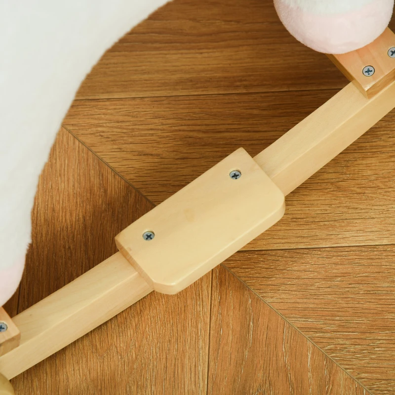 HOMCOM Cavallo a Dondolo per Bambini a Unicorno con Base Curva e Ruote, Cavallo a Dondolo 2 in 1 con Suoni Integrati e Rivestimento Peluche, per Bambini 3-6 Anni, 63x38x63cm, Bianco