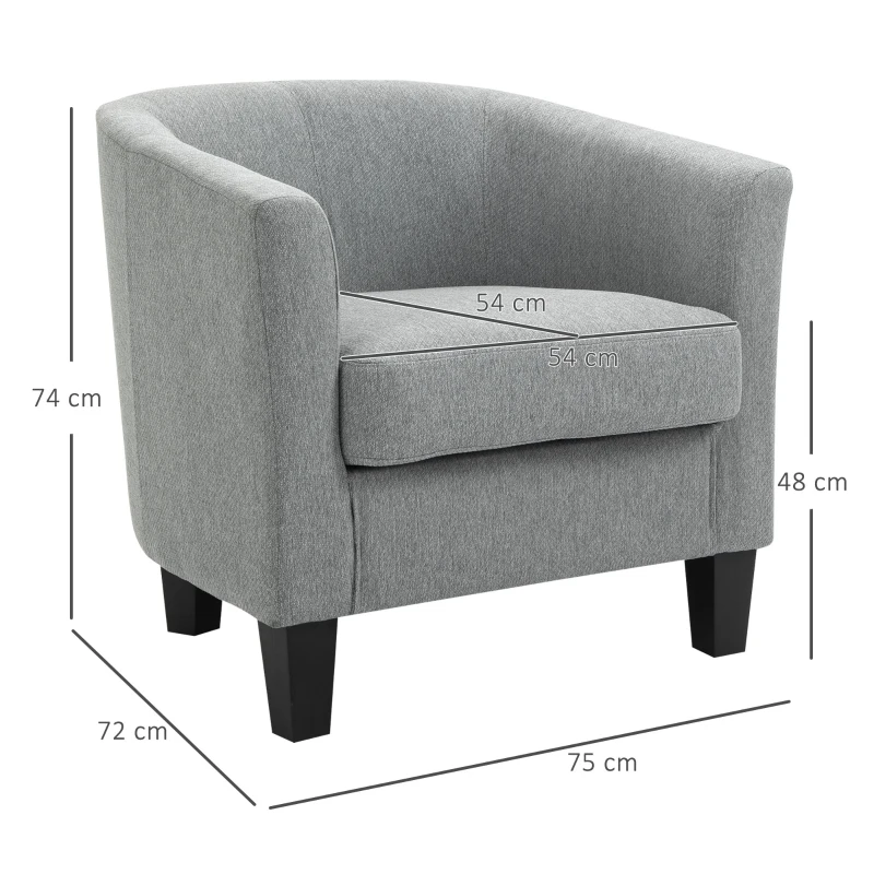 HOMCOM Poltrona Moderna Imbottita con Seduta Profonda, Poltroncina da Camera e Soggiorno, 75x72x74cm, Grigio