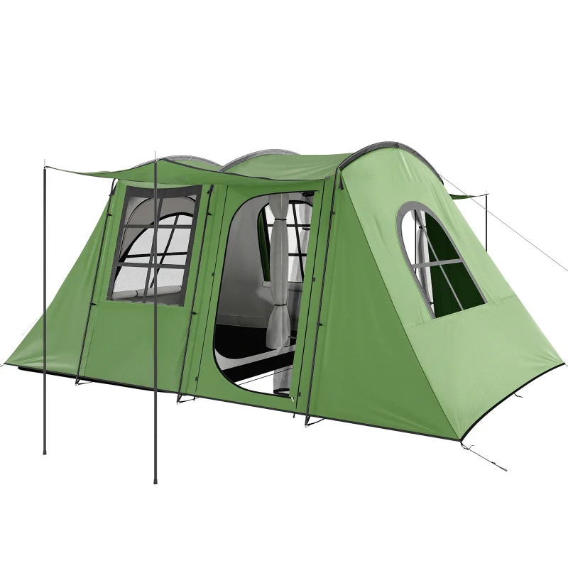 Outsunny 4 Man Tunnel Tent, Family Camping Tent with Porch, Bedroom and Living Area, Sewn in Groundsheet, 3000mm Waterproof, Portable with Bag for Hiking, Festival, Backpacking, Green