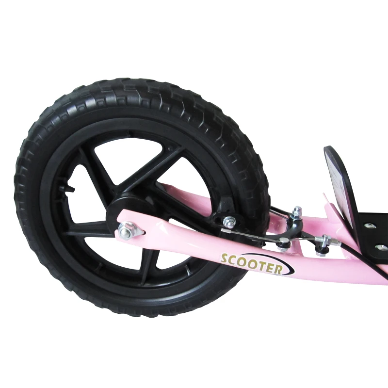 HOMCOM Patinete para Niños de 5-12 Años Scooter de 2 Ruedas Grandes de 12 Pulgadas con Freno y Manillar Ajustable en Altura Carga Máx. 50 kg 120x52x80-88 cm Rosa