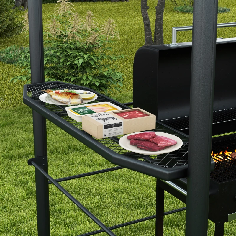 Outsunny Gazebo per Barbecue con Tetto e 2 Ripiani Portaoggetti, in Metallo e PC, 240x150x230cm, Grigio Scuro
