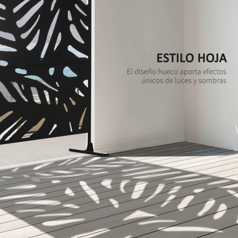 Outsunny Biombo de 3 Paneles 122x198 cm Biombo Separador de Ambientes con Soporte Diseño de Hojas Negro