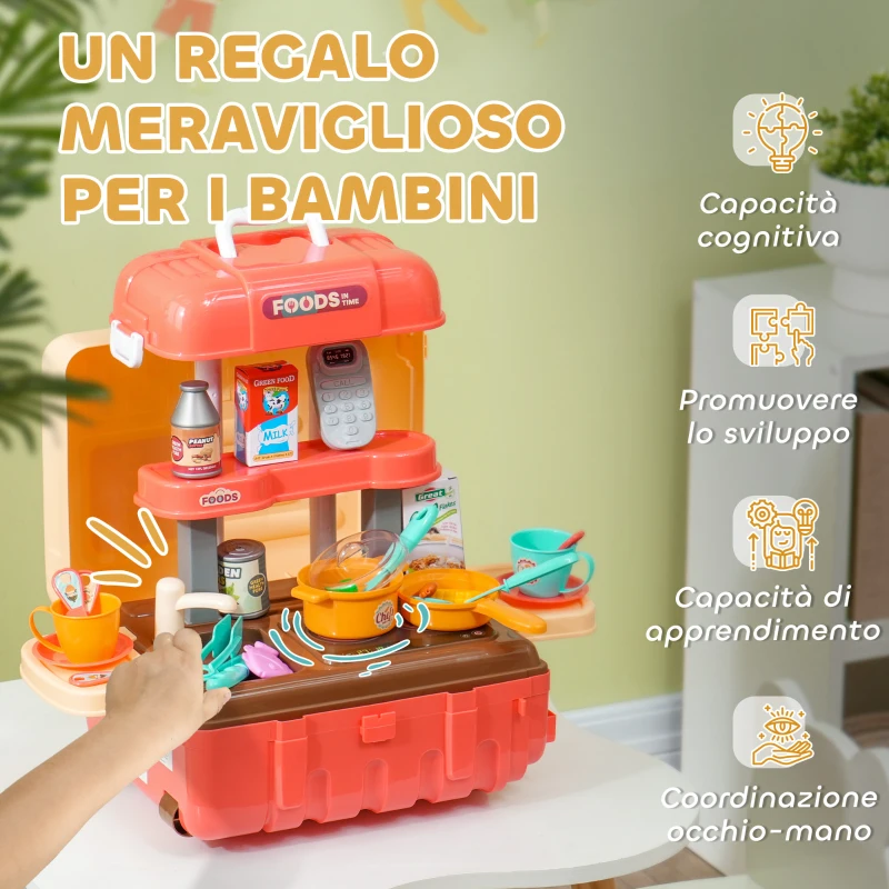 AIYAPLAY Gioco per Bambini 3 in 1 da 36 Pezzi con Tavolo per Posate, Tavolo da Pranzo e Trolley, in PP e ABS, 48x26x64 cm