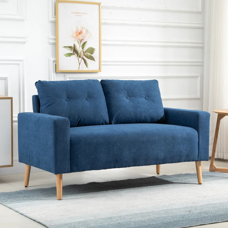 HOMCOM Divano 2 Posti Moderno e Trapuntato in Stile Nordico, in Poliestere e Legno, 145x76x88 cm, Blu