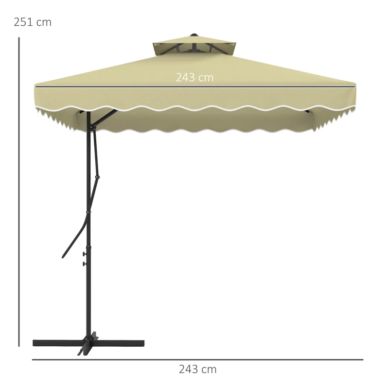Outsunny Ombrellone Decentrato 2.5x2.5 m con Base a Croce e Apertura a Manovella, in Metallo e Poliestere Beige