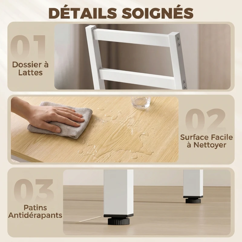HOMCOM Ensemble Table Salle à Manger avec 4 Chaises, Table Rectangulaire 108 cm, Chaises à Dossier à Lattes, Chêne et Blanc