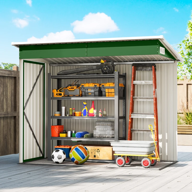 Outsunny 7.5 x 4.3ft Metal Garden Storage Shed, Waterproof Outdoor Shed with Triple Lockable Door, Gloves, Vents, Green