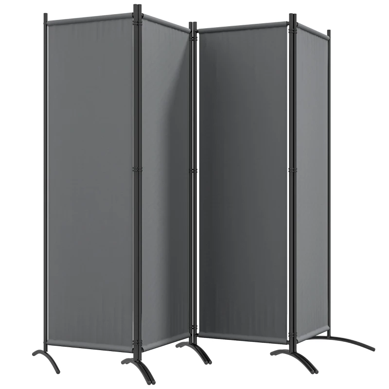 Outsunny 4 Panel Folding Room Divider, 1.7m Privacy Screen with Wide Feet, Portable Freestanding Metal Partition Separator for Office, Living Room, Bedroom, Dining Room, Dark Grey