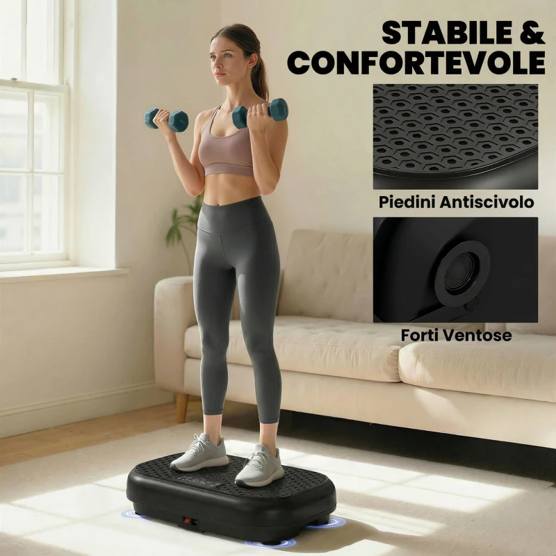SPORTNOW Pedana Vibrante con 120 Livelli di Velocità, 5 Programmi e Display LED, Silenziosa, con Fasce di Resistenza