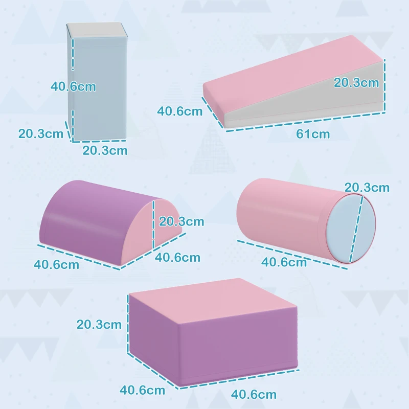 HOMCOM Set Construcții Moi pentru Copii 1-3 Ani cu 5 Blocuri Colorate din Piele Sintetică și Spumă Multicoloră