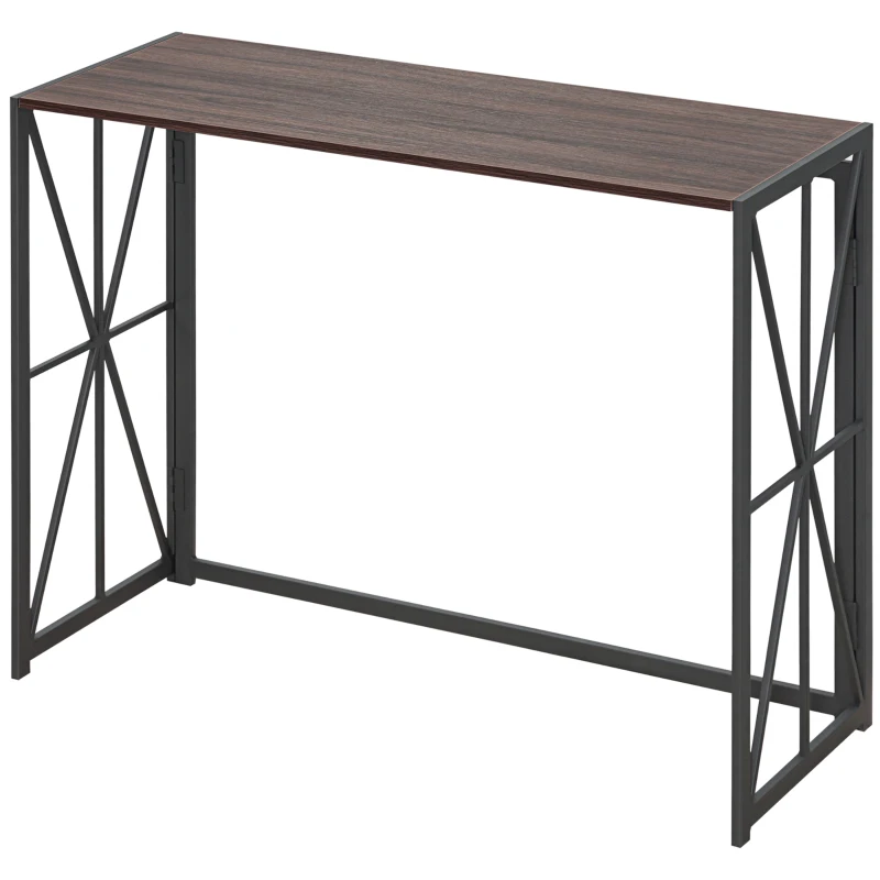 HOMCOM Tavolo Consolle da Ingresso Stile Industriale Pieghevole in Legno e Metallo, 100x38x80cm, Marrone