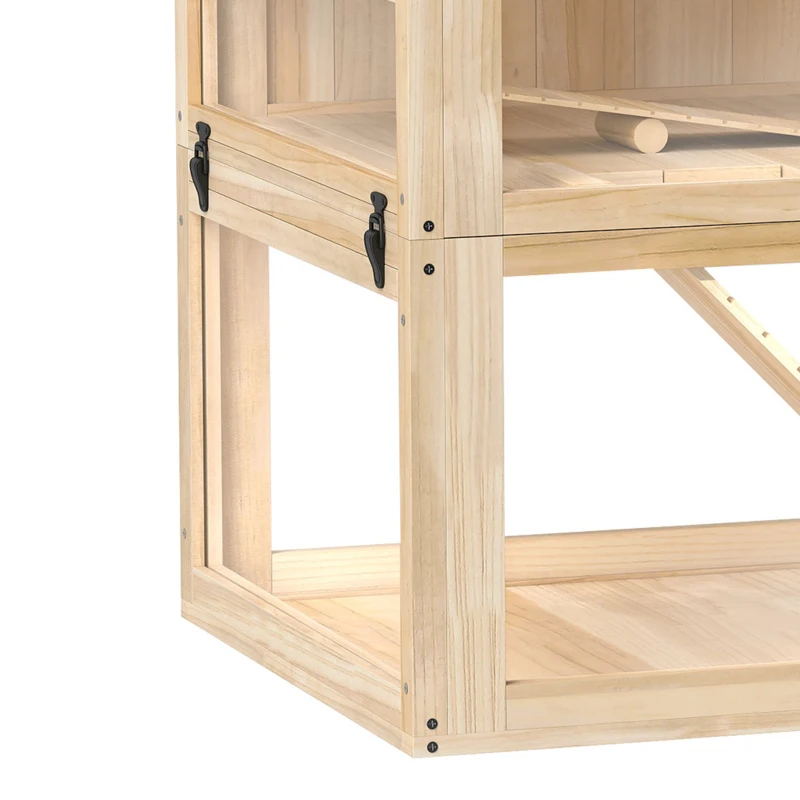 PawHut Cage hamster rongeur à 3 niveaux fond amovible de 31 cm de profondeur cabane balançoire 80x50x76cm finition bois naturel