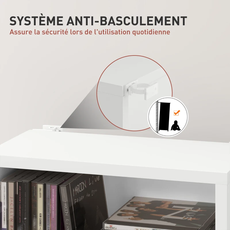 HOMCOM Rangements pour CD et DVD 9 compartiments et 6 étagères réglables capacité max. 260 CD/120 DVD 33 x 24 x 140 cm blanc