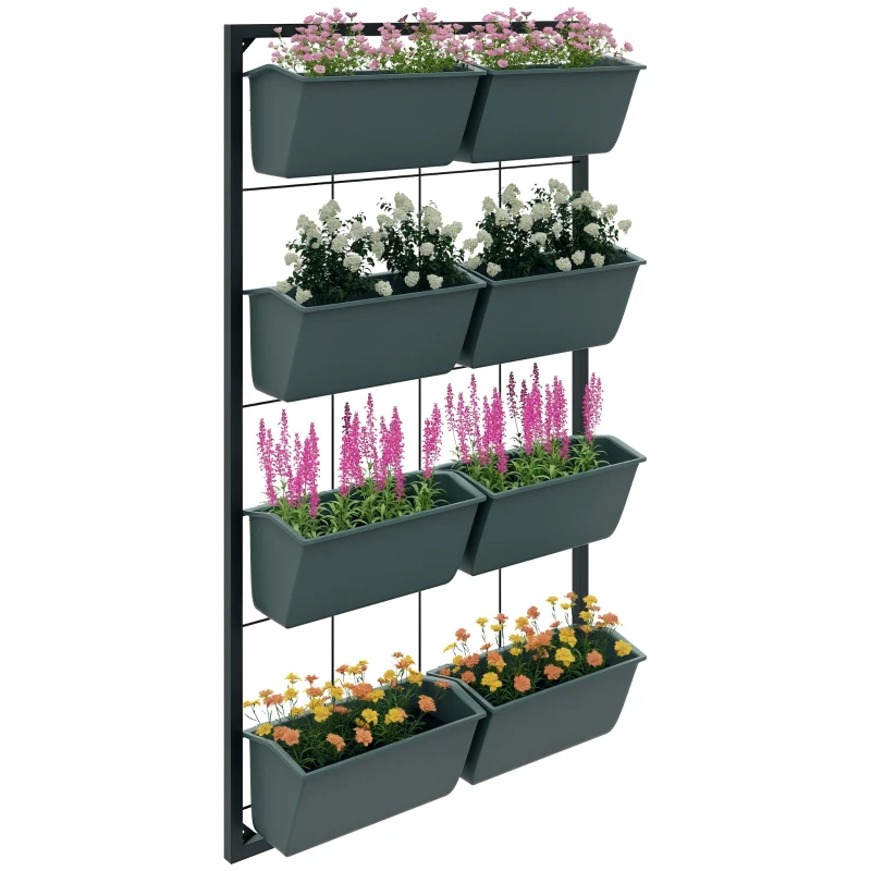 Outsunny Suport pentru Plante, 8 Jardiniere Suprapuse, Rezistente la Intemperii, 52,5 x 14 x 90 cm, Gri + Negru