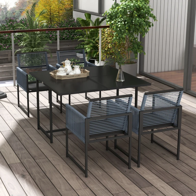 Outsunny 5-teiliges Gartenmöbel-Set, Gartensitzgruppe, Outdoor-Essgruppe, wetterbeständig, 1 Tisch, 4 Stühle, Grau(m-9)