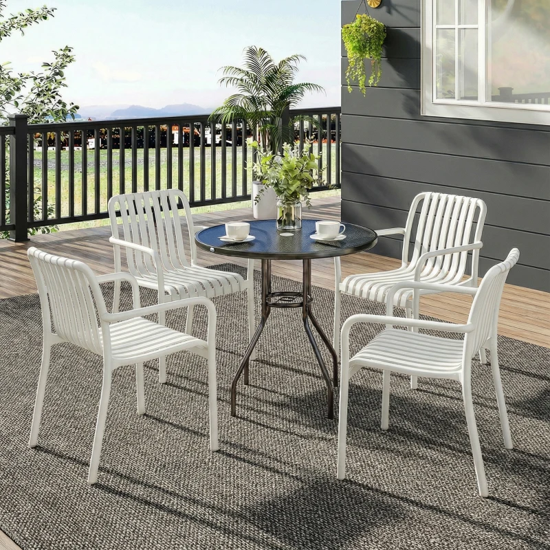 Outsunny Conjunto de 4 Cadeiras de Jardim Exterior Empilháveis de PP com Encosto Curvado Assento com Ripas 55x58,5x81,5 cm Branco